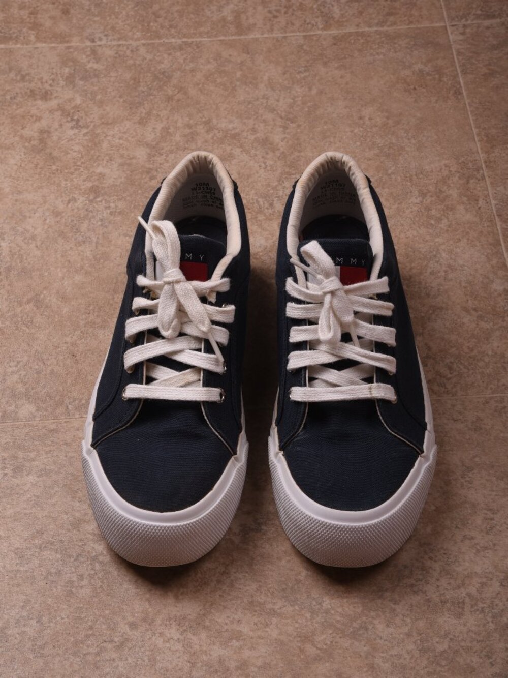 Vintage Tommy Hilfiger Navy Blue Canvas Platform Sneakers Y2K Low Top Size 10